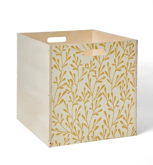 des prix incroyables Castorama Boîte De Rangement Carrée En Bois Motif Feuillage Jaune 1