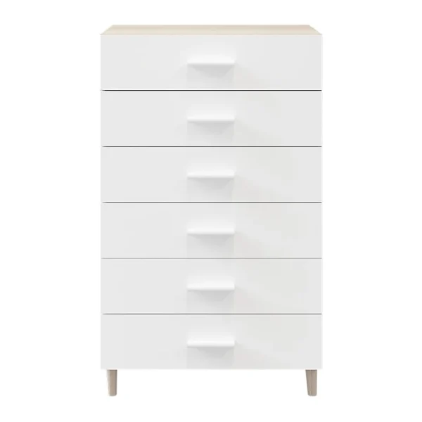 achat pas cher Castorama Commode Sur Pieds Blanche Et Effet Chêne 6 Tiroirs GoodHome Atomia H. 123,5 X L. 75 X P. 45 Cm 1