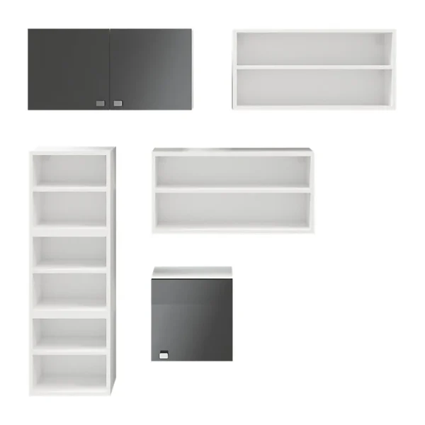 Castorama Ensemble De Meubles De Rangement Muraux Blancs Avec Portes Anthracite Brillant GoodHome Atomia P. 22 Cm en ligne 1