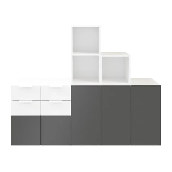 boutique Castorama Ensemble De Meubles De Rangement Portes Battantes Et Tiroirs Blancs Et Anthracite Mat GoodHome Atomia H. 150 X L. 187,5 X P. 45 Cm 1