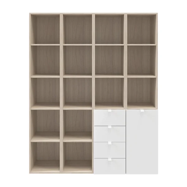 Pas Cher Magasin Soldes Castorama Étagère Bibliothèque Avec Tiroirs Et Porte Effet Chêne Et Blanc Brillant GoodHome Atomia H. 187,5 X L. 150 X P. 37 Cm 1