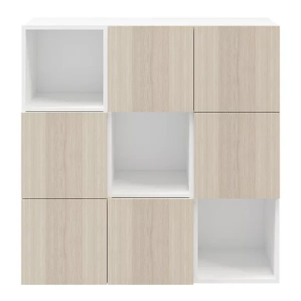 Castorama Étagère Semi Ouverte 9 Cases Blanche Avec 6 Portes Effet Chêne GoodHome Atomia H. 112,5 X L. 112,5 X P. 37 Cm Prix très abordable 1