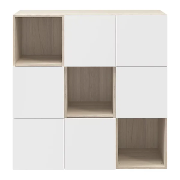 Livraison Standard/Rapide Castorama Étagère Semi Ouverte 9 Cases Effet Chêne Avec 6 Portes Blanches GoodHome Atomia H. 112,5 X L. 112,5 X P. 37 Cm 1