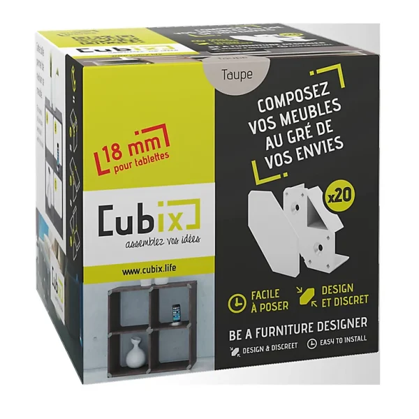 nouveau produit Castorama Lot De 20 Supports De Rangement Cubix Pour Tablettes De 1,8 Cm, Taupe 1