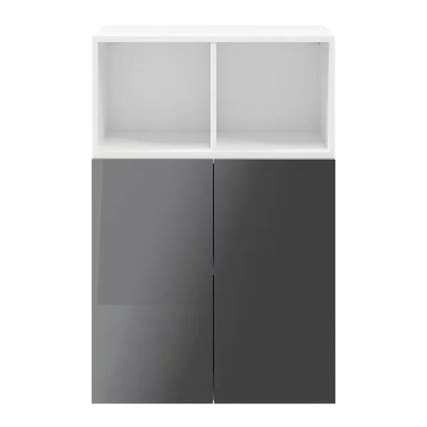 à prix réduits Castorama Meuble De Rangement Blanc Portes Battantes Anthracite Brillant GoodHome Atomia H. 112,5 X L. 75 X P. 37 Cm 1