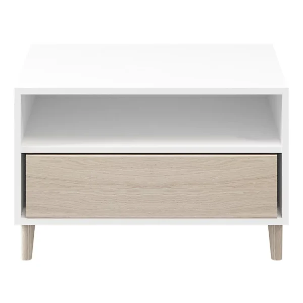 soldes de Noël Castorama Meuble TV Sur Pieds Blanc Et Effet Chêne GoodHome Atomia H. 47,5 X L. 75 X P. 45 Cm 1