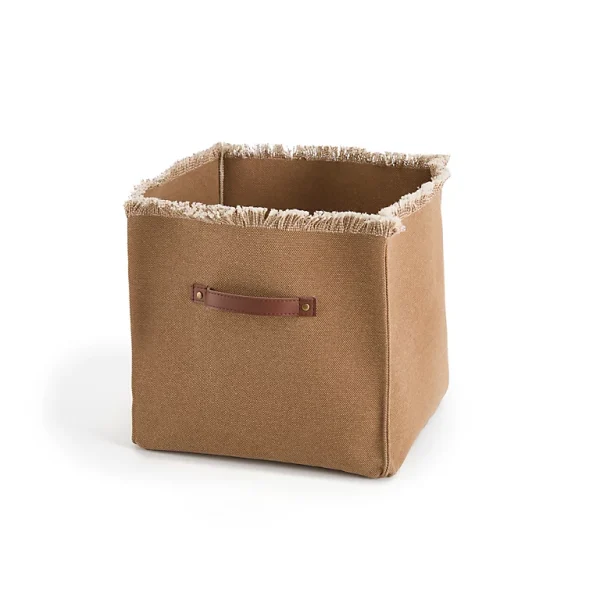 magasin paris Castorama Panier De Rangement à Franges En Forme De Cube Camel 1