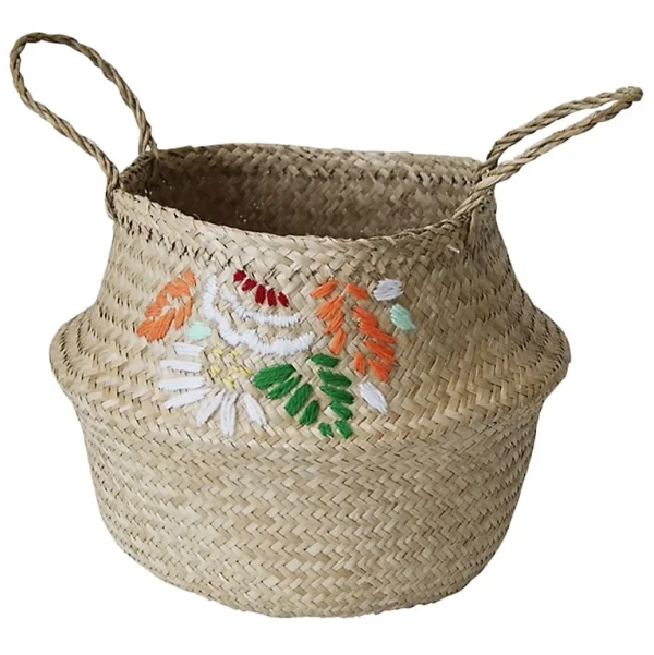 Castorama Panier Rond Tressé En Matières Naturelles Cloche Broderie Florale Meilleur Prix 1