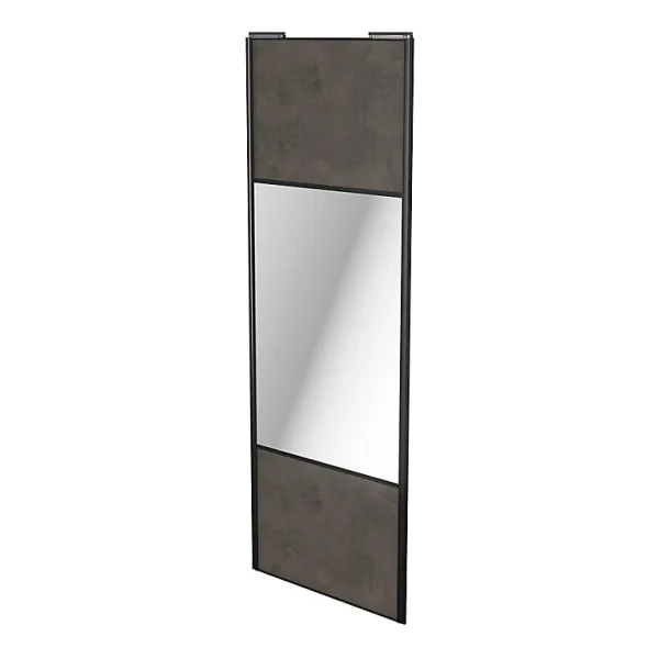 prix abordable Castorama Porte De Placard Coulissante Avec Miroir Gris Antique Avec Cadre Noir GoodHome Arius H. 248,5 X L. 92.2 Cm 1