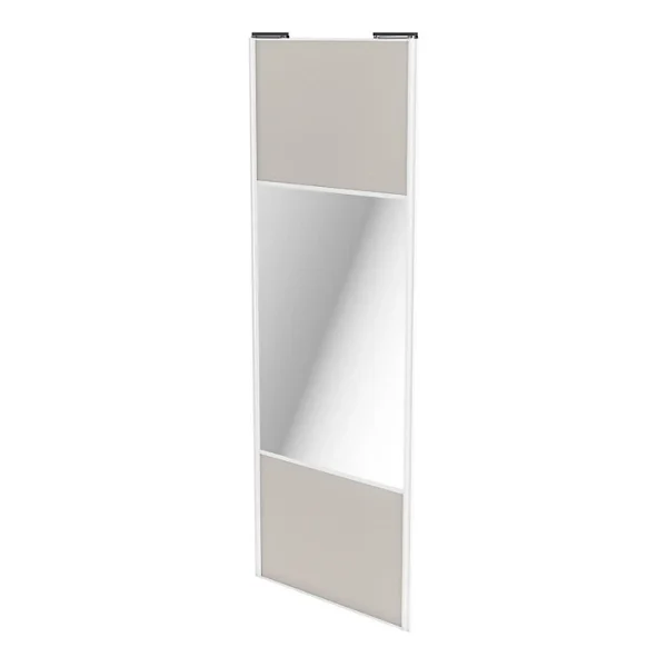 france Castorama Porte De Placard Coulissante Avec Miroir Gris Clair Mat Avec Cadre Blanc GoodHome Arius H. 248,5 X L. 92.2 Cm 1