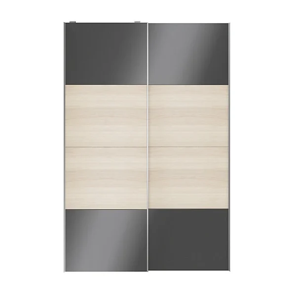 site soldes Castorama Portes De Placard Coulissantes 2 Vantaux Panneaux Anthracite Brillants Et Effet Chêne GoodHome Atomia H. 225 X L. 150 X ép. 5,5 Cm 1