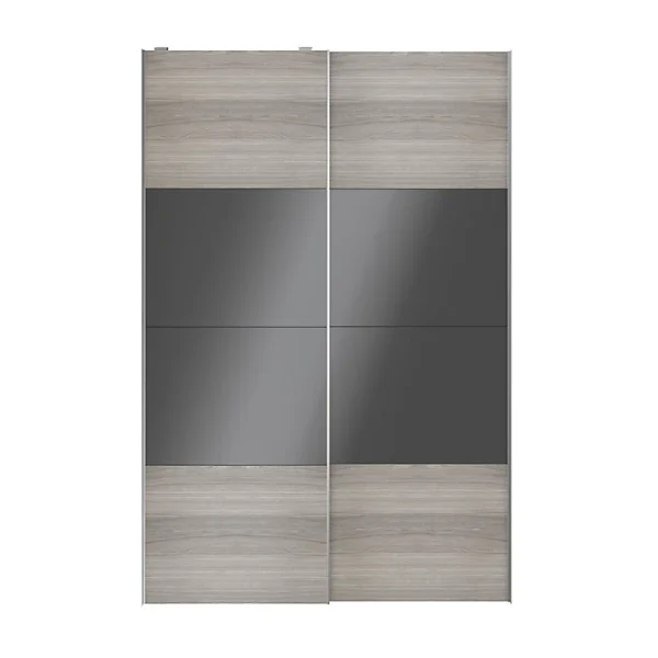 Castorama Portes De Placard Coulissantes 2 Vantaux Panneaux Anthracite Brillants Et Effet Chêne Grisé GoodHome Atomia H. 225 X L. 150 X ép. 5,5 Cm magasin pas cher 1