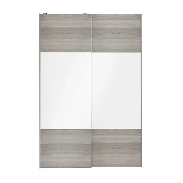 soldes pas cher Castorama Portes De Placard Coulissantes 2 Vantaux Panneaux Blancs Brillants Et Effet Chêne Grisé GoodHome Atomia H. 225 X L. 150 X ép. 5,5 Cm 1