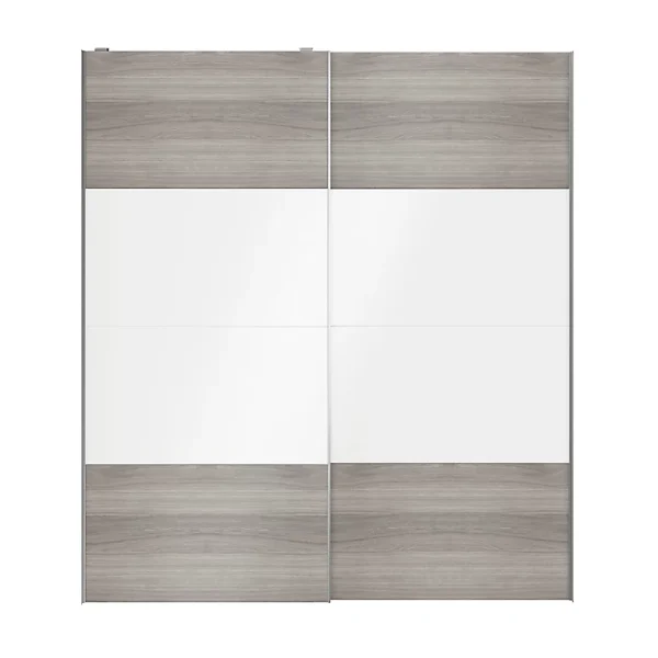 boutique paris Castorama Portes De Placard Coulissantes 2 Vantaux Panneaux Blancs Brillants Et Effet Chêne Grisé GoodHome Atomia H. 225 X L. 200 X ép. 5,5 Cm 1