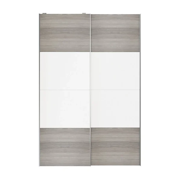 Castorama Portes De Placard Coulissantes 2 Vantaux Panneaux Blancs Et Effet Chêne Grisé GoodHome Atomia H. 225 X L. 150 X ép. 5,5 Cm en france 1