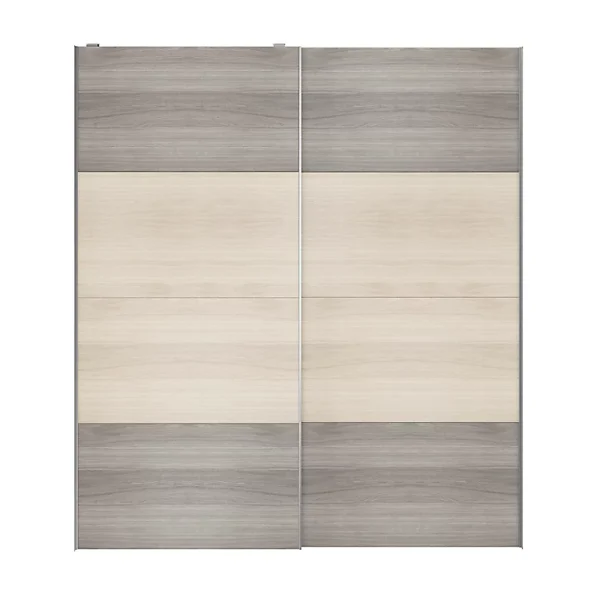 grossiste en ligne Castorama Portes De Placard Coulissantes 2 Vantaux Panneaux Effet Chêne Et Chêne Grisé GoodHome Atomia H. 225 X L. 200 X ép. 5,5 Cm 1