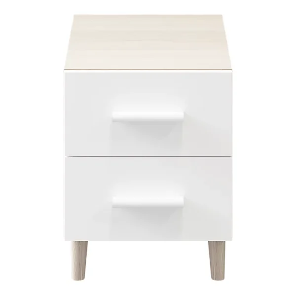 Castorama Table De Chevet Sur Pieds Blanche Et Effet Chêne 2 Tiroirs GoodHome Atomia H. 48,5 X L. 37,5 X P. 45 Cm Pas Cher Magasin Soldes 1